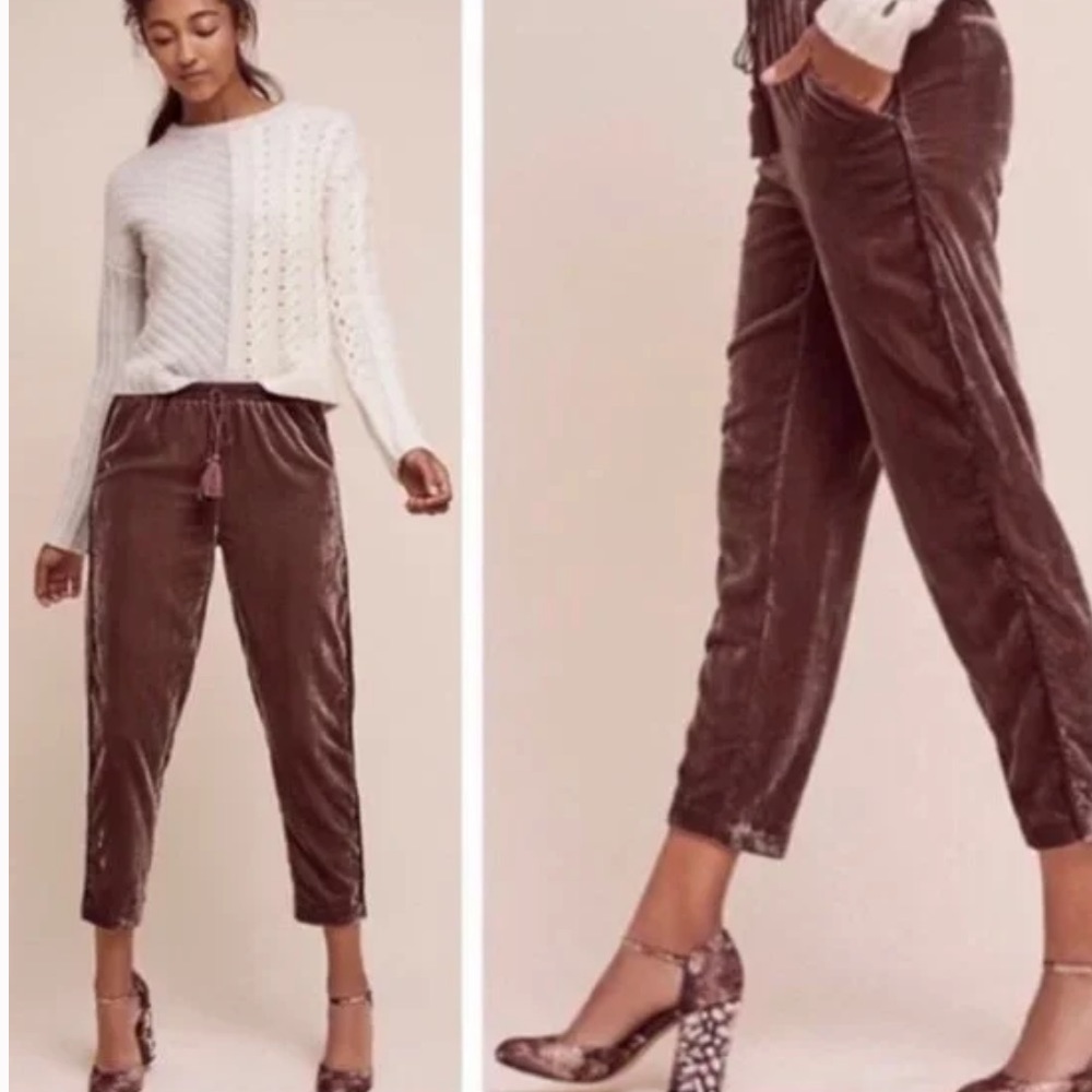 elevenses Brown Velvet Drawstring Ankle Pants - Picture 2 of 7